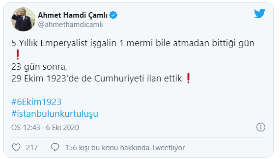 Ahmet Hamdi Çamlı Atatürke ve İstanbulun işgalden kurtuluşunu hedef aldı