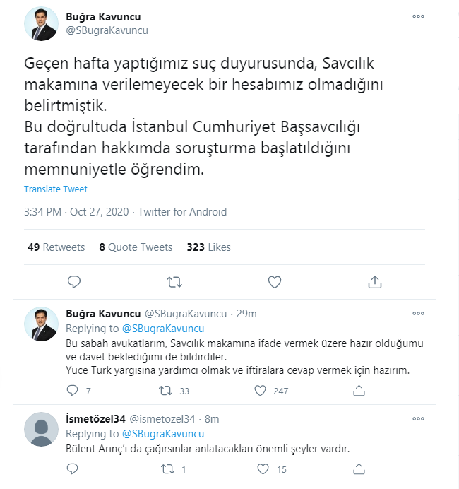 İstanbul Cumhuriyet Başsavcılığı Buğra Kavuncuyu ifadeye çağırdı