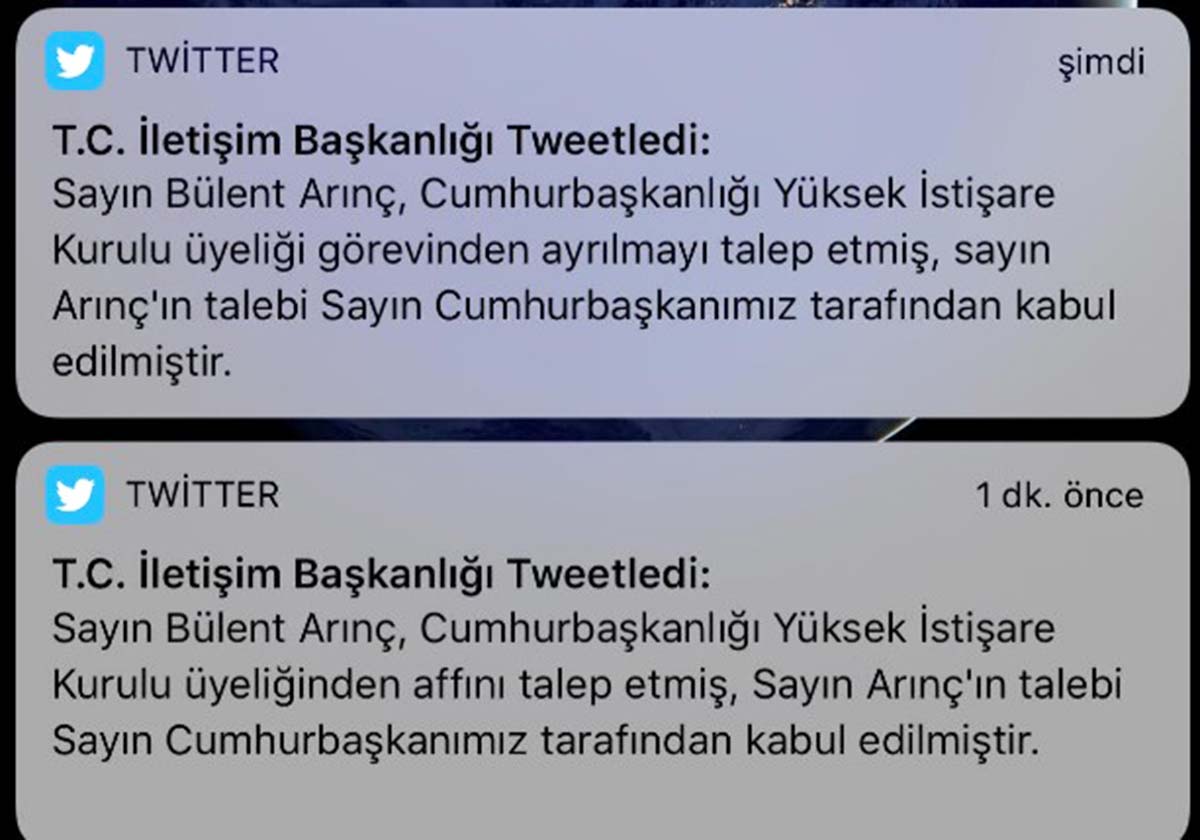 İletişim Başkanlığı'dan YİK Üyesi Bülent Arınç'ın için "af talebi skandal paylaşım! kriz çıktı!