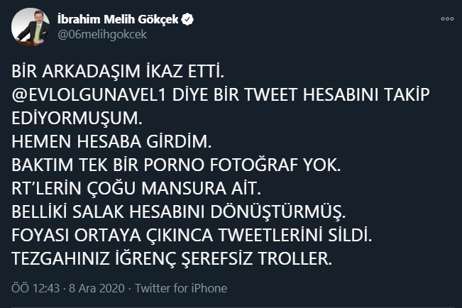 Ak partili Melih Gökçek'ten sosyal medyada gündem olan 'porno' suçlamalarına yanıt verdi, geçtiğimiz günlerde Ak partlili Melih Gökçek'in uygunsuz ve içeriğinde porno grafik