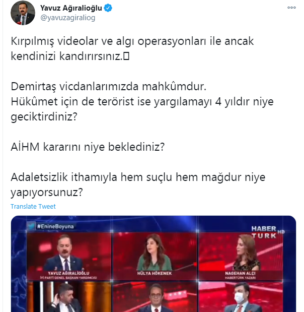 Yavuz Ağıralioğlu Kırpılmış videolar ve algı operasyonları ile ancak kendinizi kandırırsınız!