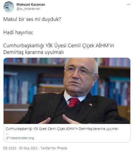 Cumhurbaşkanlığı Yüksek İstişare Kurulu üyesi Cemil Çiçek'ten Selahattin Demirtaş Serbest Bırakılmalı