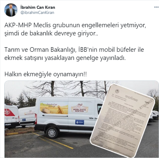 Tarım ve Orman Bakanlığı’ndan İBB'nin mobil ekmek büfelerine yasak! Bakanlık Halkın Ekmeği ile Oynadı!