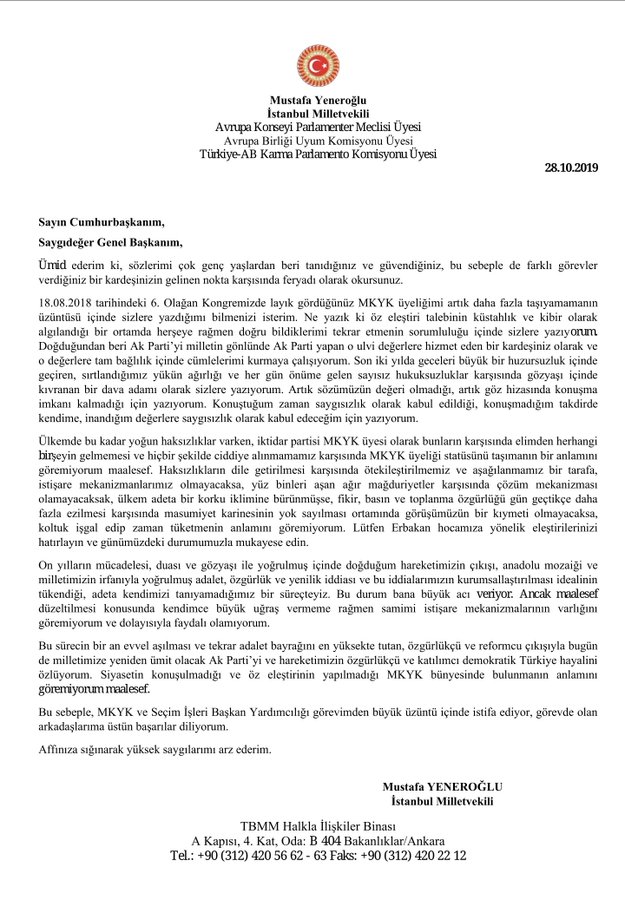 AK Parti'den istifa etmişti; Erdoğan'a gönderdiği istifa mektubunu açıkladı! İstifalar durmuyor!