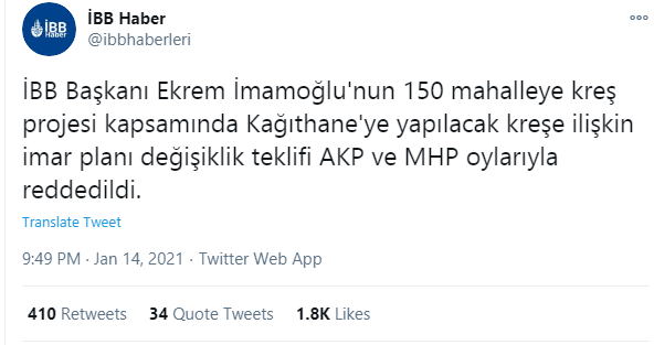 Ak Parti ve MHP Kağıthane'ye yapılacak kreşe engel oldular!