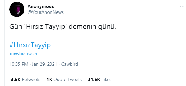 Anonymous hacker grubu Cumhurbaşkanı Erdoğan'ı hedef aldı Hırsız Tayyip! 