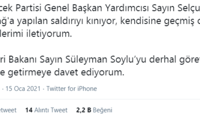 Millet ittifakı ve diğer parti liderleri Süleyman soyluyu görevini yerine getirmeye davet ediyor, Gelecek partisi genel başkan yardımcısına yapılan saldırı sonrası bir çok partili Süleyman Soyludan açıklama bekliyor.