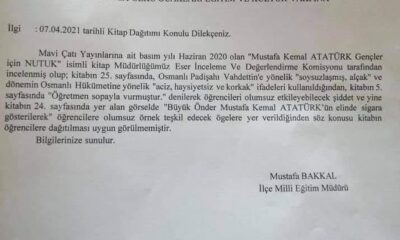 Mersin Çamlıyayla'nın Milli Eğt. Md. 'Vahdettin'e laf ediliyor' diye Nutuk'un öğrencilere dağıtımını yasakladı!