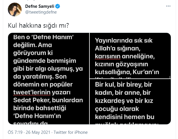 Defne Samyeli'nden Sedat Peker Açıklaması! Kul hakkına sığdı mı?