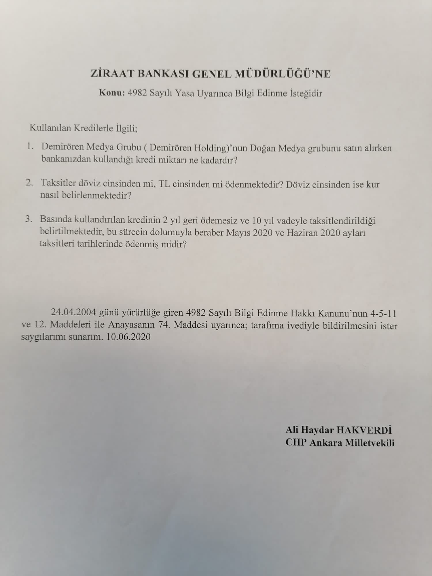 CHP’li vekil 1 yıl önce Ziraat Bankası’na sormuş, Müşteri sırrı denilmiş!