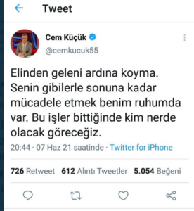 Ak Partili Gazeteci Cem Küçük Peker'e gider yaptı sonra tweetini sildi!