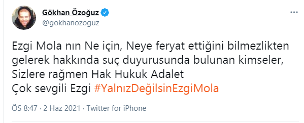 Ezgi Mola’ya destek yağıyor: #YalnızDeğilsinEzgiMola Musa Orhan hakaret ettiği için dava açıldı!