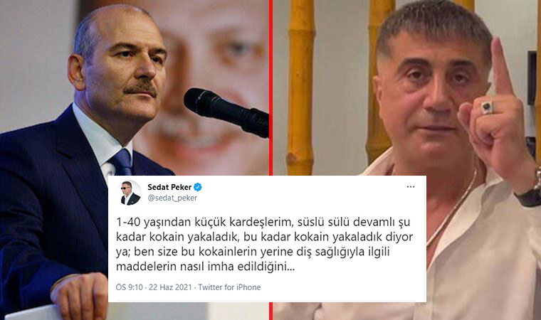 Sedat Peker'den yeni 'kokain' iddiası: Süleyman Soylu'ya yakın grubun elemanlar olduğunu belirtti.