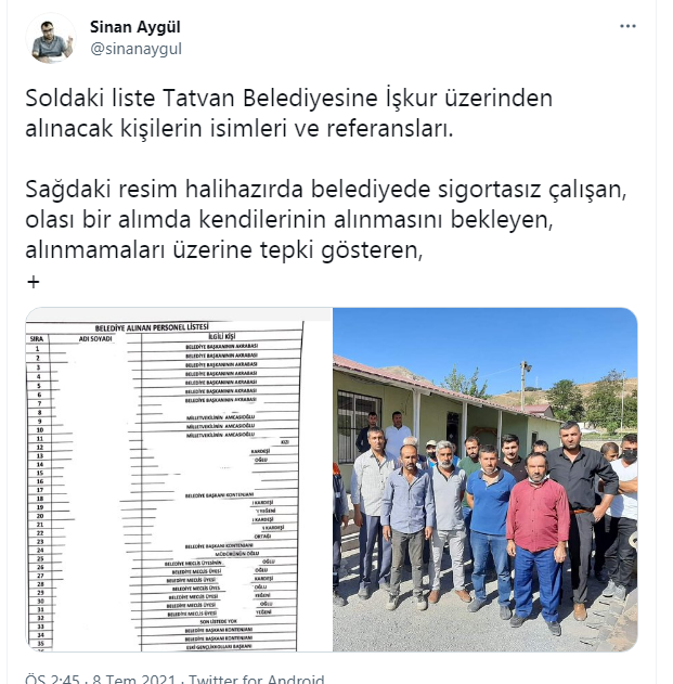 Ak Partili Tatvan Belediyesi'ndeki işe alımlarda yapılan torpillere ait liste yayınladı!