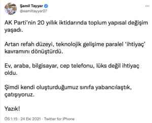 Ak Partili Şamil Tayyar: Ev, araba, bilgisayar, cep telefonu, lüks değil ihtiyaç oldu