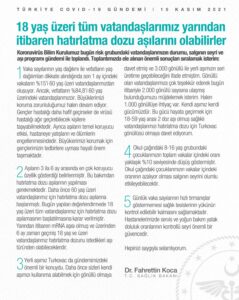 4. Okul çağındaki 8-16 yaş grubundaki çocuklarımızın toplam vakalar içindeki oranı yaklaşık %10 seviyesinde düşüş göstermiştir. Okul çağındaki çocuklarımızın vakalar içindeki oranının azalıyor olması salgının seyrini olumlu etkileyebilecektir.  5. Günlük vaka sayılarının hızlı tırmanışlar göstermemesi sağlık tesislerinin yükünün kontrol edilebilir kalmasını sağlamaktadır. Hastanelerimizde servis ve yoğun bakım yatak doluluk oranlarının kontrollü seyri önemli bir güvencedir."  Açıklamanın tamamı şu şekilde: