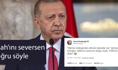 Kemal Kılıçdaroğlu'ndan, Erdoğan'ın Mersin Mitingi ile ilgili sözlerine yanıt: Allah’ını seversen doğru söyle, TÜİK’ten mi aldın?