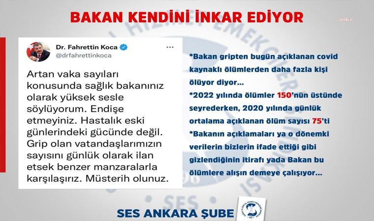 SES Ankara Şubesi'nden Ak Partili Bakan Fahrettin Koca'ya tepki: "Bakan 'bu ölümlere alışın' demeye çalışıyor"