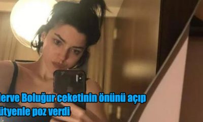 Merve Boluğur ceketinin önünü açıp sütyenle poz verdi