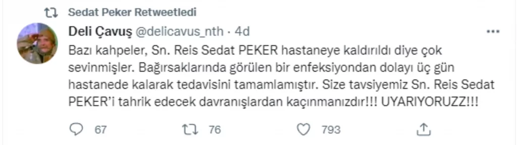 reis sedat peker hastane