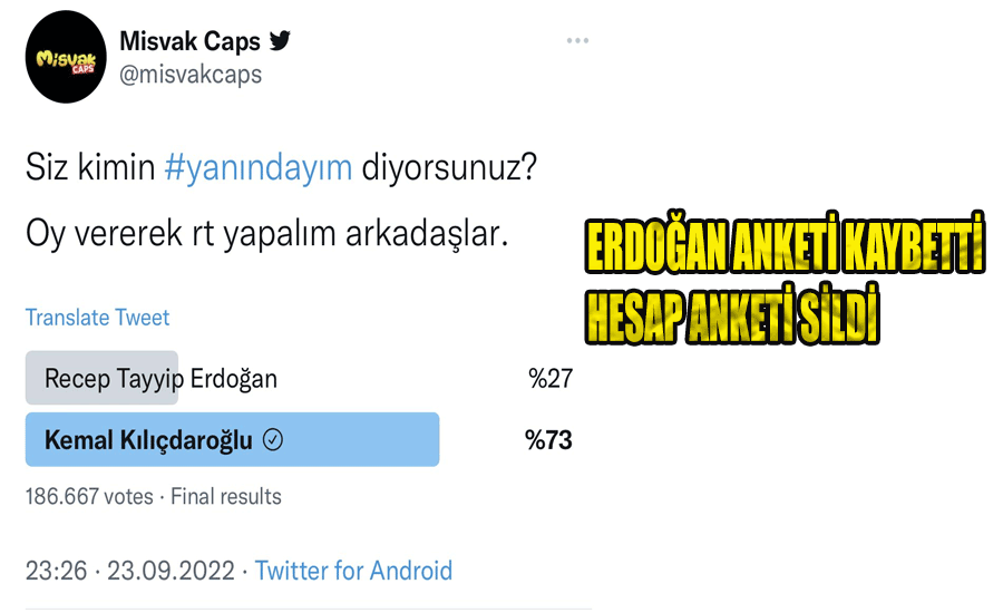 Ak Partili Misvak Caps hesabı Erdoğan ve Kılıçdaroğlu anketini sildi!