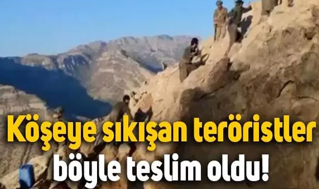 PKK'lı teröristlerin teslim olma anı! Türk askeri aman dileyene zarar vermez