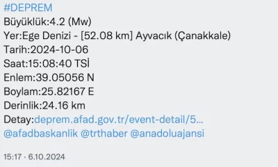 Çanakkale'de 4.2 büyüklüğünde deprem oldu